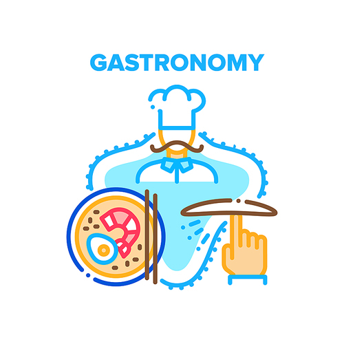 Gastronomy Food Vector Icon Concept. Gastronomy Delicious Dish Cooked By Chef With Seafood Shrimp, Egg And Cheese In Pizzeria Restaurant. Turning Dough On Finger Color Illustration
