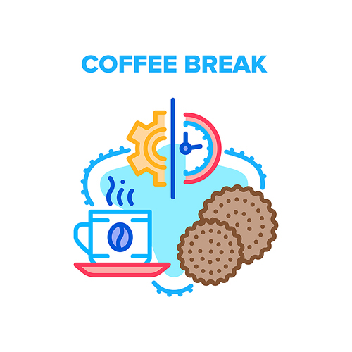 coffee break vector icon concept. coffee break relaxation time at working time or during seminar, energy hot drink and bakery cookies for eating and . beverage with snack color illustration
