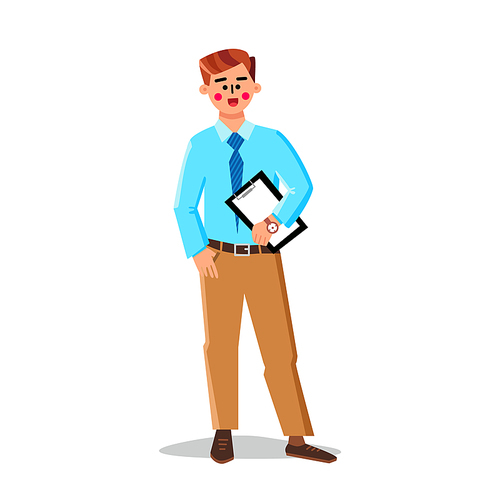 Real Estate Broker Agent Holding Agreement Vector. Insurance Or Trade Market Professional Broker, Young Man, Agency Employee Hold Document. Character Businessman Flat Cartoon Illustration