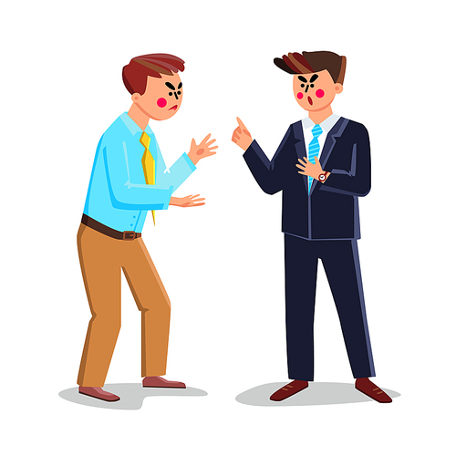 Business Quarrel Or Conflict Of Interest Vector. Businessmen Argue And Screaming With Each Other In Office, Business Quarrel And Communication Problem. Characters Flat Cartoon Illustration