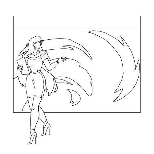 news weather reporter work on television black line pen drawing vector. weekly weather forecast broadcasting young woman on tv. character lady meteorology media report, multimedia job illustration