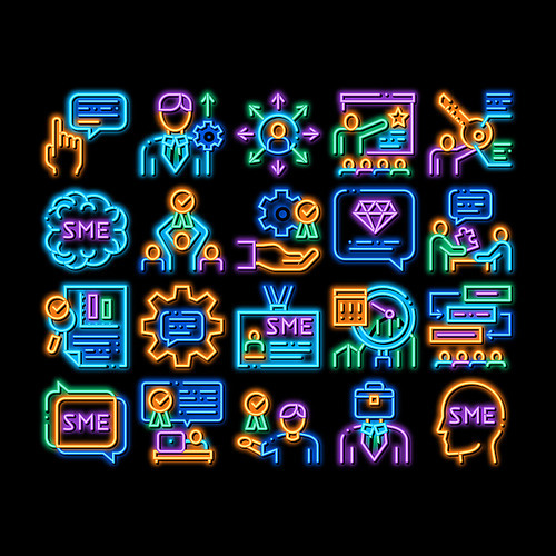 Sme Business Company neon light sign vector. Glowing bright icon Sme Small And Medium Enterprise, Communication And Education, Badge And Case Illustrations