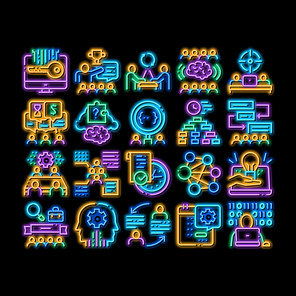 Hackathon Development neon light sign vector. Glowing bright icon Hackathon Business, Developer Coding And Brainstorm, Meeting And Idea Illustrations