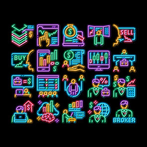 Broker Advice Business neon light sign vector. Glowing bright icon Broker Businessman And Consultant, Sell And Buy, Professional Estate Agent Illustrations