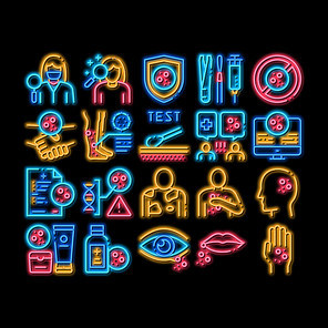 Dermatology Skin Care neon light sign vector. Glowing bright icon Dermatology Rash On Hands And Head, Lips And Leg, Body Protection Cosmetic Cream Illustrations