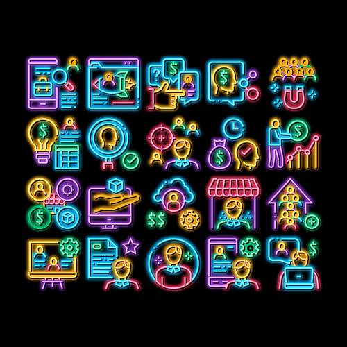 Account Manager Work neon light sign vector. Glowing bright icon Manager Businessman Idea For Sale Production And Marketing, Communication And Leadership Illustrations