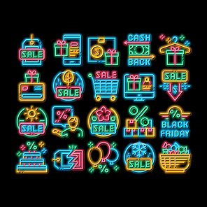 Cost Reduction Sale neon light sign vector. Glowing bright icon Winter And Summer Seasonal Cost Reduction, Discount Card And Black Friday, Cashback And Gift Illustrations