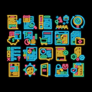 Audit Finance Report neon light sign vector. Glowing bright icon Researching Company Financial Audit And Documentation, Calculating Credit And Debit Illustrations