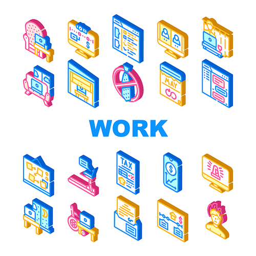 Remote Work From Home Collection Icons Set Vector. Office In Garage And Room, Working From Home, Online Communication With Colleagues And Partners Isometric Sign Color Illustrations
