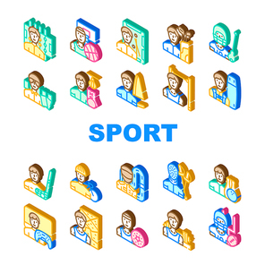 Male Sport Activities Collection Icons Set Vector. Basketball And Soccer, Golf And Lacrosse, Boxing And Sailing, Powerlifting And Bowling Sport Isometric Sign Color Illustrations