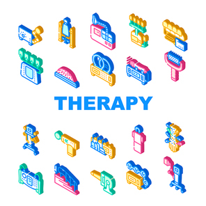 Physical Therapy Aid Collection Icons Set Vector. Magnetic Therapy Device And Laser, Massager, Physiotherapy Complex And Ultrasonic Inhaler Isometric Sign Color Illustrations