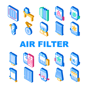Air Filter Accessory Collection Icons Set Vector. Ventilation, Purifier And Humidifier Air Filter Replacement, Electronic Device Phone Control Isometric Sign Color Illustrations