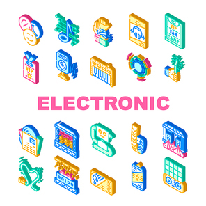 Electronic Dance Music Collection Icons Set Vector. Digital Music And Circular Equalizer, Glow Stick And Bracelet Badge, Ticket And Dj Console Isometric Sign Color Illustrations