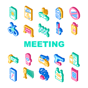 Protests Meeting Event Collection Icons Set Vector. Microwave Gun And Traumatic Gun, Water Jet And Body Armor Protests Equipment Isometric Sign Color Illustrations