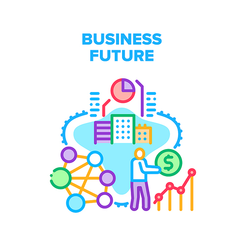 Business Future Vector Icon Concept. Business Future Investment And Calculating Profit, Growth Rate On Real Estate And Innovative Decision And Technology. Artificial Intelligent Color Illustration
