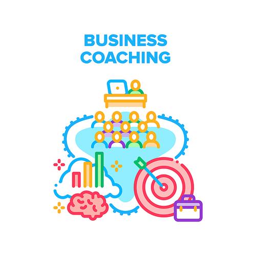 Business Coaching Trainer Vector Icon Concept. Business Coaching Trainer Training In Conference Room, Company Briefing And Educational Time For Team. Corporate Occupation Color Illustration