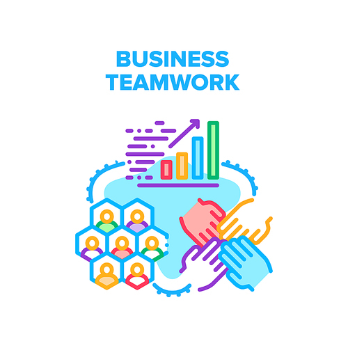 Business Teamwork In Office Vector Icon Concept. Business Teamwork In Office, Company Team Brainstorming And Increasing Money Profit Together. Businesspeople Employees Working Color Illustration