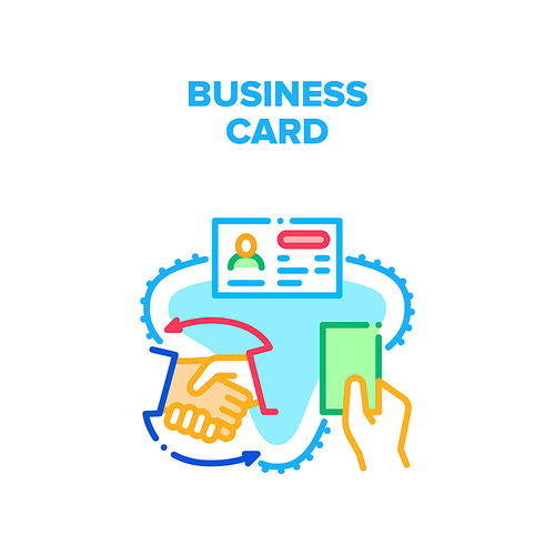 Business Card Vector Icon Concept. Business Card With Information Businessman Giving To Partner. Call Number And E-mail Info For Contact With Ceo Or Company Employee Color Illustration