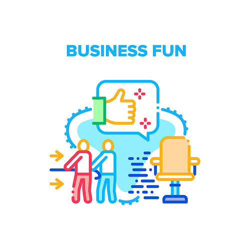 Business Fun Vector Icon Concept. Business Fun Teamwork And Competition, Racing On Office Chair And Tug Of War. Company Competitive Games And Team Building Funny Time Color Illustration