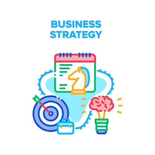 Business Strategy Planning Vector Icon Concept. Business Strategy Planning Realization Idea And Starting Start Up, Strategically Plan And Reaching Achievement. Project Development Color Illustration