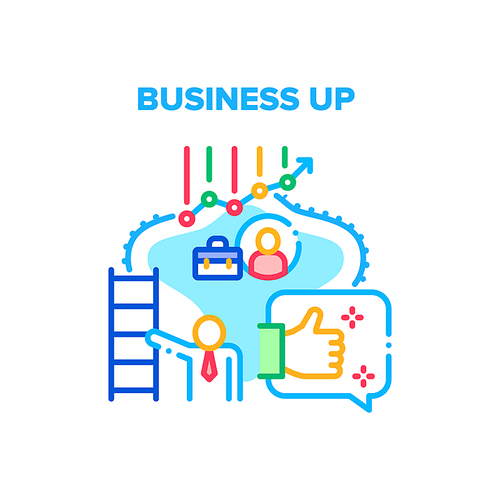 Business Up Vector Icon Concept. Business Up And Career, Growing Manager Sales And Financial Wealth. Successful Work Of Businessman And Leader Professional Growth Color Illustration