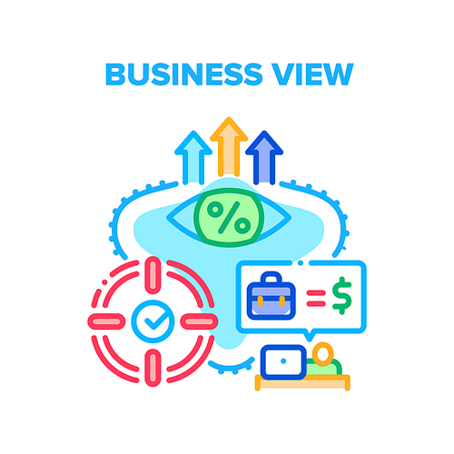 Business View Vector Icon Concept. Startup Idea And Target, Strategy, Development And Business View. Management Company And Employees For Growing Financial Profit Color Illustration
