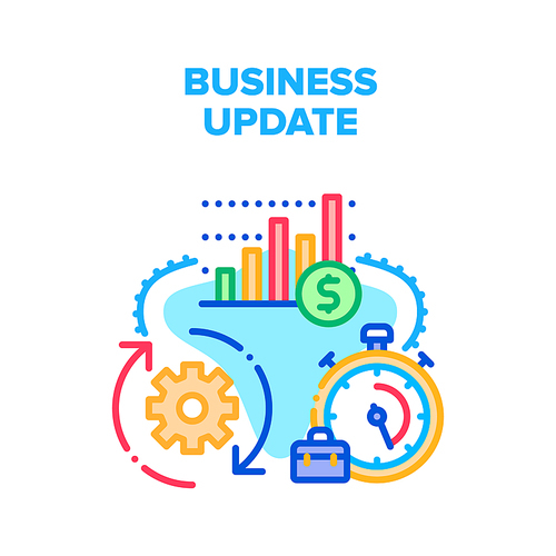 Business Update Vector Icon Concept. Business Update Technology And Strategy, Running Time For Updating Data And Analyzing Financial Market Chart. Upgrade Software Version Color Illustration