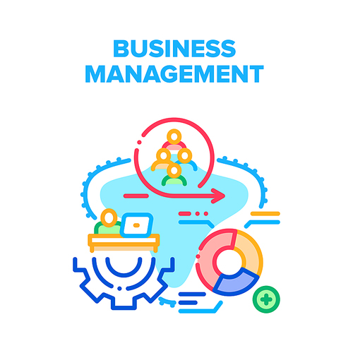Business Management Work Vector Icon Concept. Company Colleagues Team Or Financial Business Management, Strategy And Development Working Process. Analysis Finance Diagram Color Illustration