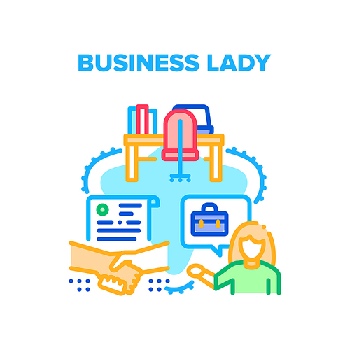 Business Lady Vector Icon Concept. Business Lady Handshaking With Partner After Successful Deal And Signed Contract, Businesswoman Workplace. Freelance Occupation Color Illustration