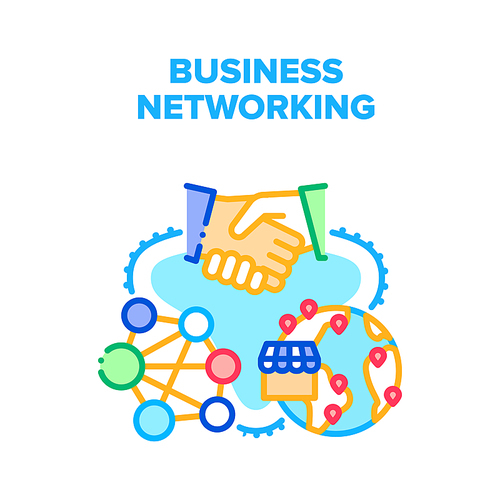 Business Networking Structure Vector Icon Concept. Business Networking And Managing Global Company Branch Offices, Partners Meeting. Digital Online Corporate Communication Color Illustration