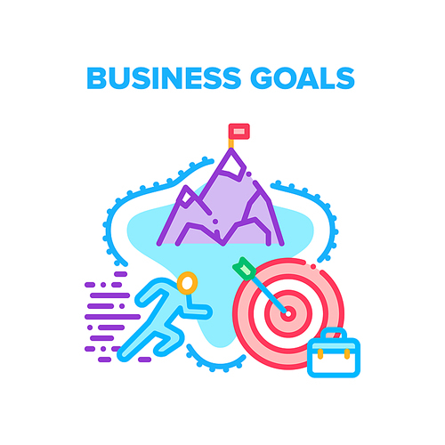 Business Goals Achievement Vector Icon Concept. Businessman Successful Achieving Business Goals, Inspiration For Competition In Career Advancement, Entrepreneur Motivation Color Illustration
