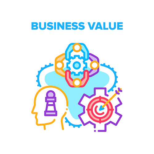 Business Value Increasing Vector Icon Concept. Businessman Thinking And Developing Strategy For Increase Business Value, Company Brainstorming And Process For Achievement Goal Color Illustration