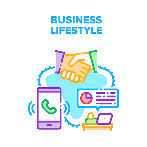 Business Lifestyle Occupation Vector Icon Concept. Calling And Discussing On Meeting With Partner And Client, Researching Market And Trading Businessman Lifestyle Color Illustration