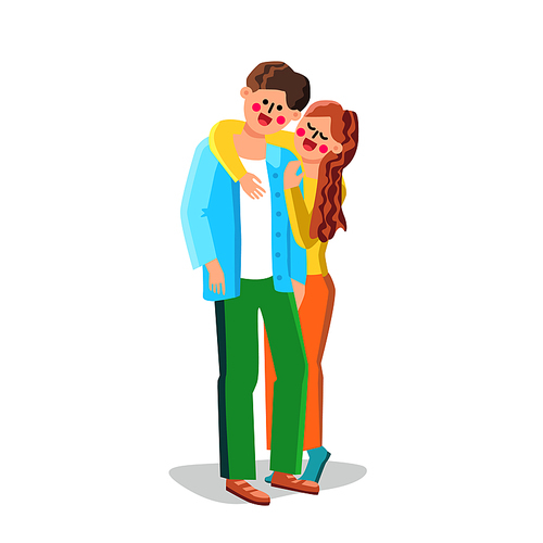 Girlfriend Embracing Boyfriend Love Couple Vector. Laughing Girl Embrace Loving Boyfriend With Positive Expression. Happy Characters Dating Together Romantic Moment Flat Cartoon Illustration