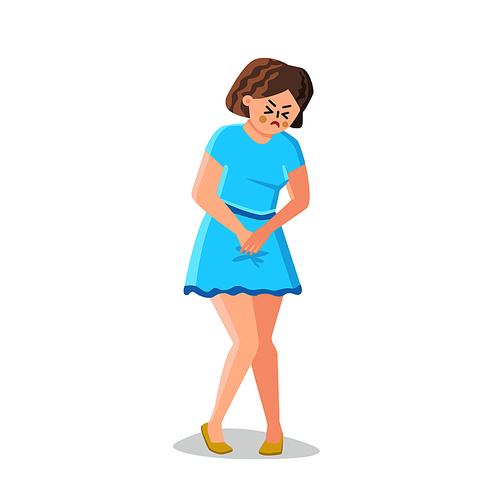 Woman With Urine Urgency Holding Crotch Vector. Emotional Girl With Pain Urgency Problem Want Pee Restroom. Character Strong Urge To Urinate, Going To Toilet Flat Cartoon Illustration