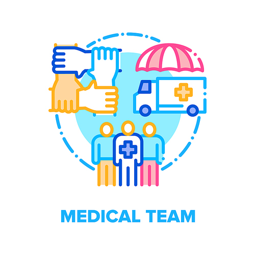 Medical Team Vector Icon Concept. Hospital And Ambulance Medicine Team Workers Doctor, Nurse And Scrub. Clinical Paramedics Healthcare Teamwork. Clinic Employees Color Illustration