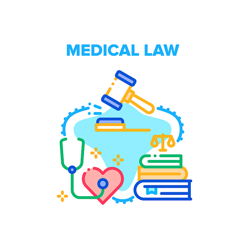 Medical Law Vector Icon Concept. Medical Law Literature For Protection Patient In Hospital, Clinic Justice Of Health Examination Or Operation. Judge Knock With Hammer For Judgement Color Illustration