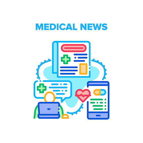 Medical News Vector Icon Concept. Medical News Mobile Application, Web Site Or Newspaper Of Disease Information Or Modern Technology For Treatment Ill. Medicine Health Care Color Illustration