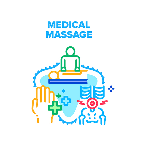 Medical Massage Vector Icon Concept. Medical Massage Make Masseur And Massaging Patient Hand Or Bone Treatment. Pain Treat Professional Occupation Or Relaxation In Clinic Cabinet Color Illustration