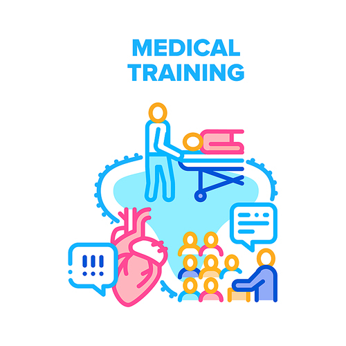 Medical Training Vector Icon Concept. Medical Training For Emergency And First Aid, Heart Health Examination And Diagnosis, Medicine Conference Or Education. Hospital Color Illustration