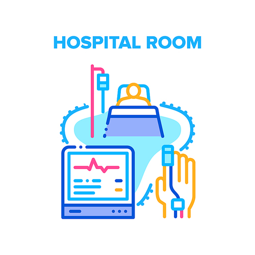 Hospital Room For Patient Vector Icon Concept. Hospital Room For Examination And Treatment Health, Surgery Operation And Reanimation. Clinic Equipment For Check Heartbeat Color Illustration