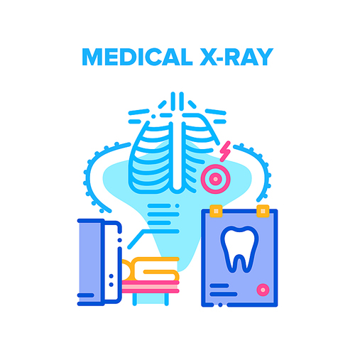 Medical X-ray Clinic Tool Vector Icon Concept. Medical X-ray Hospital Electronic Equipment In Radiology Department For Examination And Checking Human Organ. Mri Machine Color Illustration