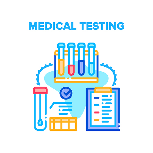 Medical Testing Laboratory Vector Icon Concept. Blood And Dna Medical Testing With Lab Equipment And Flask, Assistant Working With Dispenser, Medicine Occupation Color Illustration
