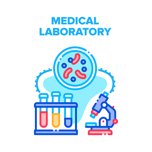 Medical Laboratory Research Vector Icon Concept. Medical Laboratory Equipment And Flask With Liquid Samples For Researching Analysis And Discovering Pharmacy For Virus Treatment Color Illustration