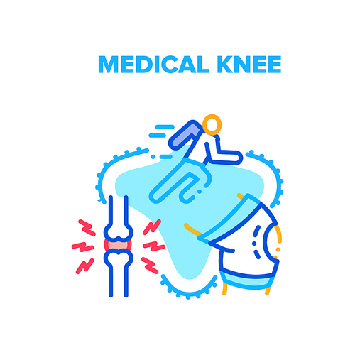 Medical Knee Trauma Treatment Vector Icon Concept. Medical Knee Sportsman Running Injury And Bandage For Treat, Leg Pain. Jogger Athlete Painful And Inflammation Color Illustration