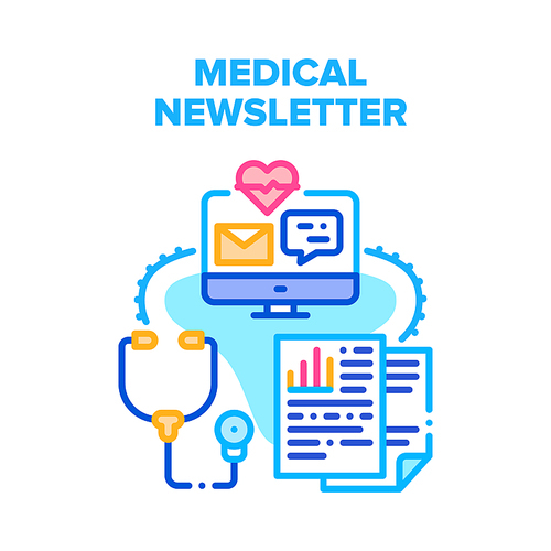 Medical Newsletter E-mail Vector Icon Concept. Medical Newsletter E-mail And Billing Letter For Medical Examination And Treatment Service, Prescription And Communication With Doctor Color Illustration