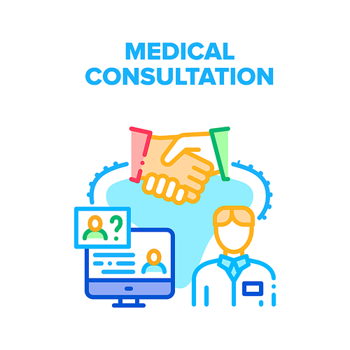 Medical Consultation Advise Vector Icon Concept. Doctor Examination, Diagnosis And Medical Consultation, Hospital Worker Researching Patient Card And Disease History Color Illustration