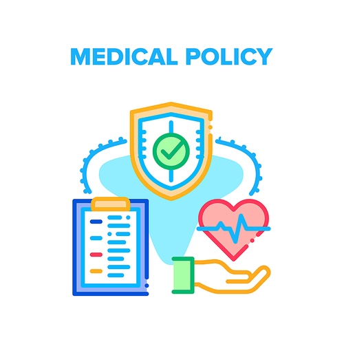 Medical Policy Vector Icon Concept. Medical Policy And Healthcare Insurance Document. Agreement For Health Care And Hospital Examining, Consultation And Treatment Service Color Illustration