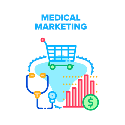 Medical Marketing Health Vector Icon Concept. Medical Marketing For Treatment In Hospital, Studying And Education In University Or College. Patient Purchase Medications Color Illustration