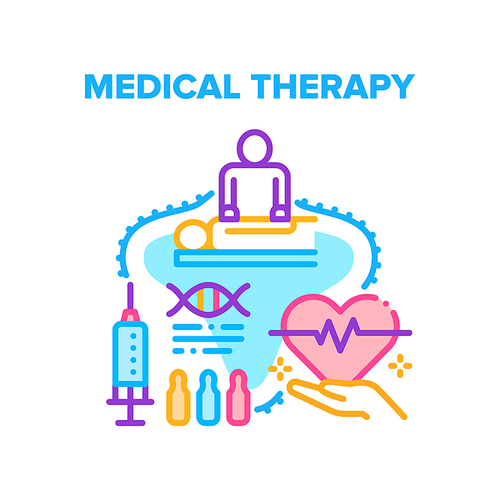 Medical Therapy Vector Icon Concept. Medical Therapy And Vaccination For Health Care And Disease Treatment. Masseur Massaging Client And Doctor Therapist Treat Patient Color Illustration